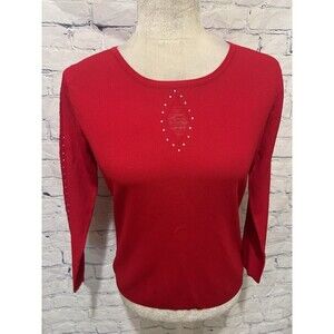 Carducci Rib Knit Red Rhinestone Long Sleeve Sweater Large